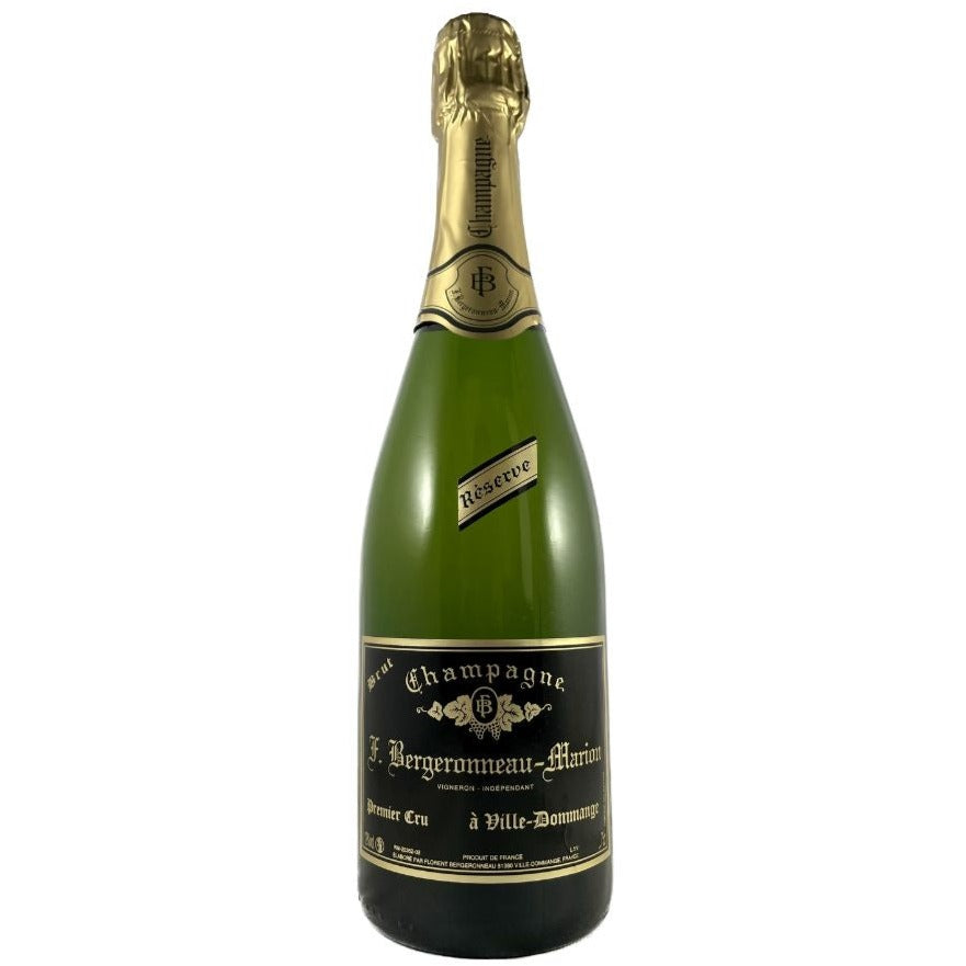 Champagne flaske F. Bergeronneau-Marion, Brut Réserve, Premier Cru, sort etikette, brut champagne