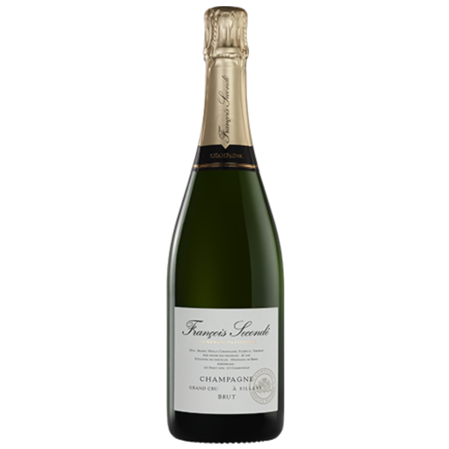 Champagne flaske på hvid baggrund, Champagne Francois Secondé, Brut Grand Cru