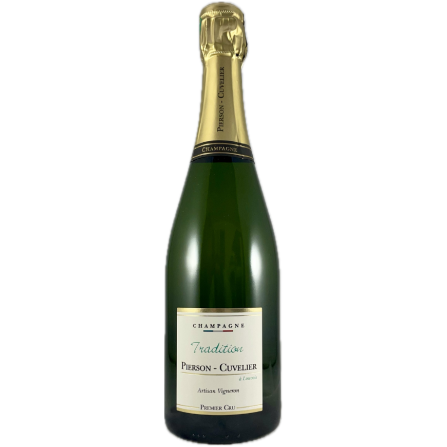 Champagne flaske på hvis baggrund. Champagne Pierson-Cuvelier, Tradition, Premier Cru