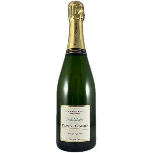 Champagne flaske på hvis baggrund. Champagne Pierson-Cuvelier, Tradition, Premier Cru