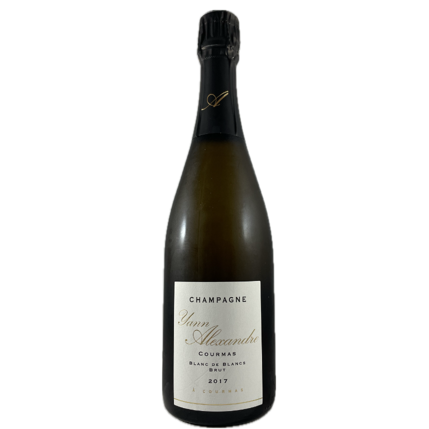 Champagne flaske på hvid baggrund, Champagne Yann Alexandre, Blanc de Blancs, Millésime 2017, årgangschampagne 2017, brut, hvid etikette
