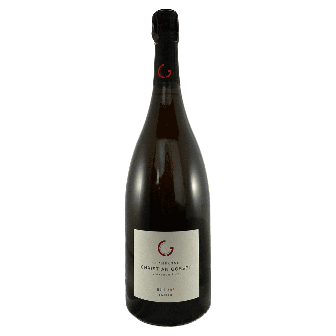 Champagneflaske på hvid baggrund, Champagne Christian Gosset Brut A02, Grand Cru