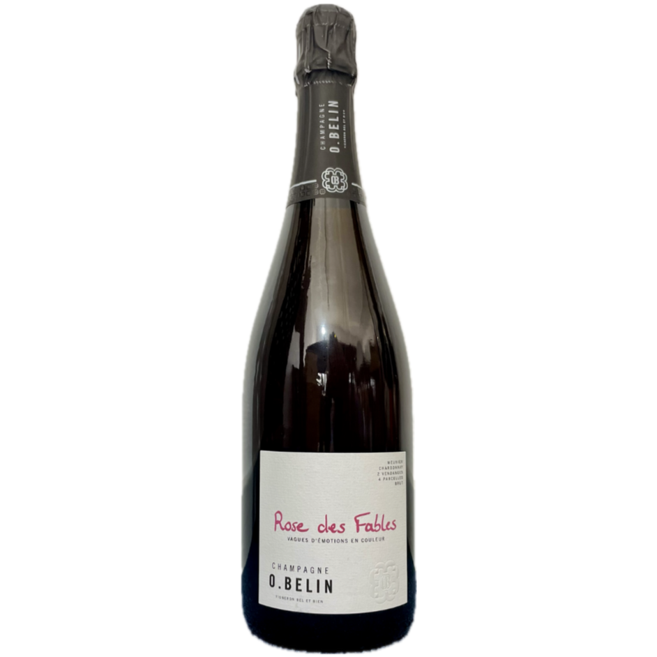 Champagne O. Belin, Rose des Fables, roséchampagne flaske på hvid baggrund