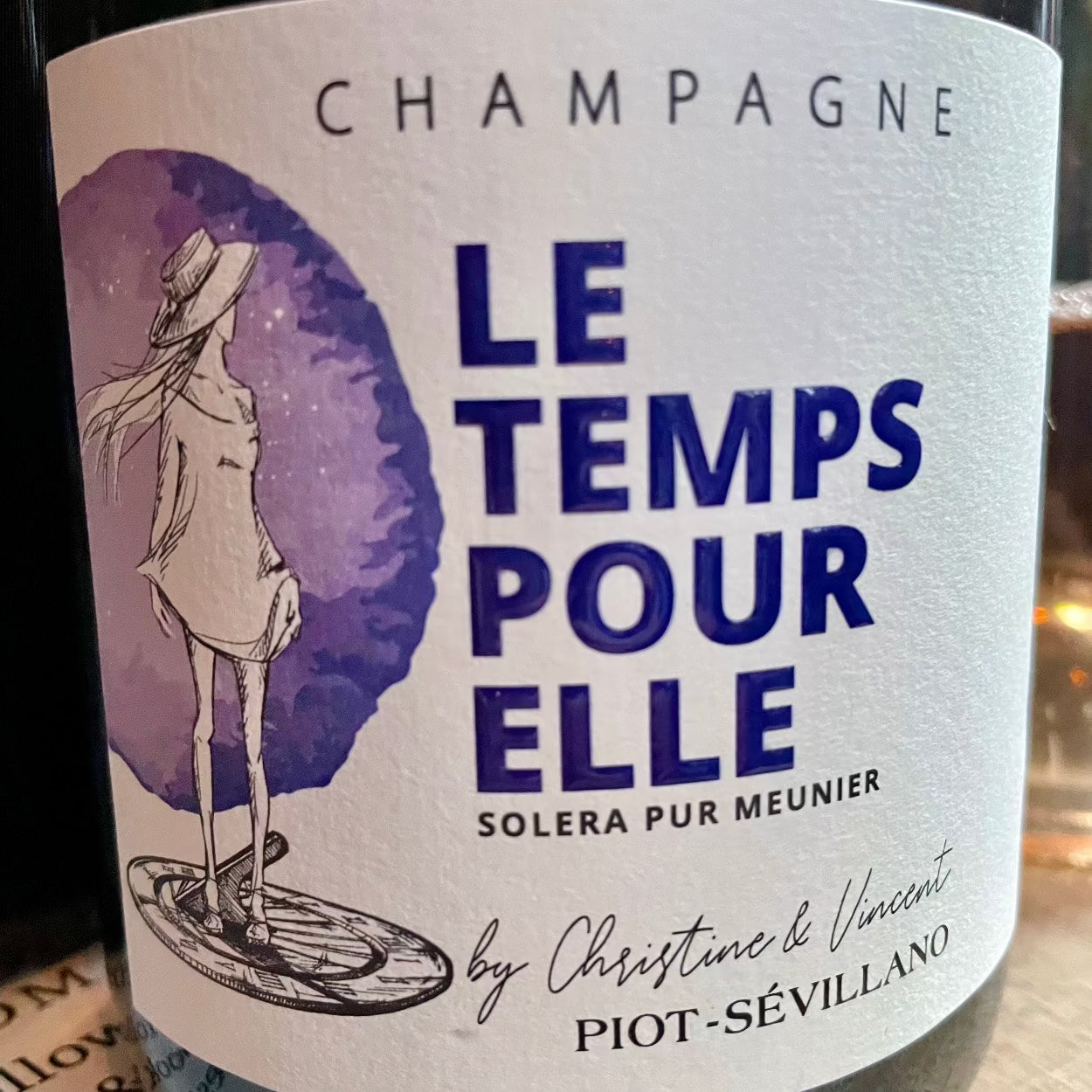 Tæt på champagne etikette, Champagne Piot-Sévillano, Le Temps Pour Elle, Solera pur Meunier